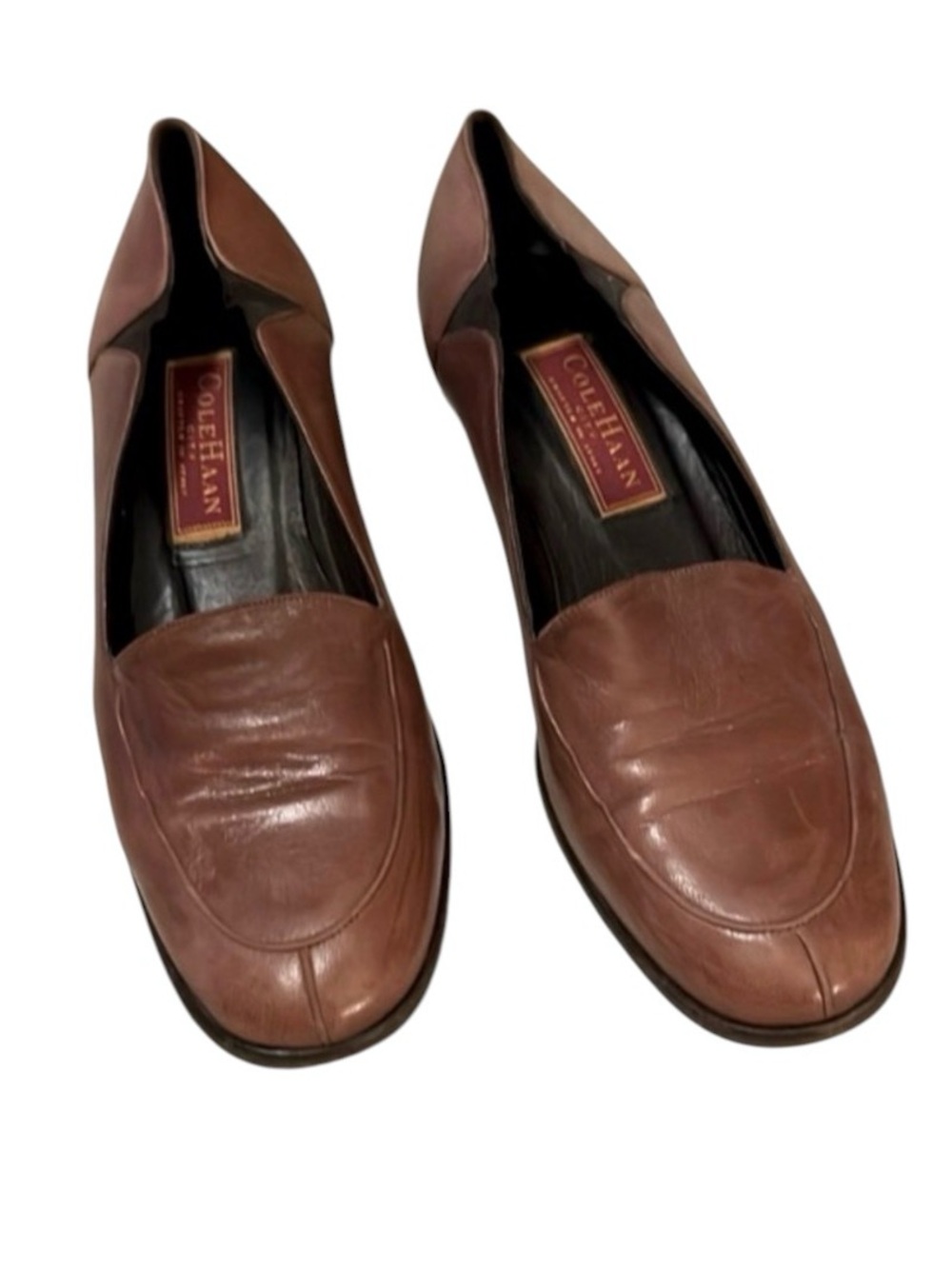 Cole Haan Women’s Italy Tan Light Brown Cognac Leather Heeled Loafer Shoe 7.5